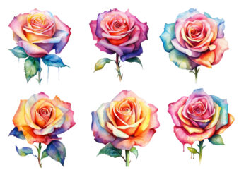 watercolor colourfull rose t shirt design for sale