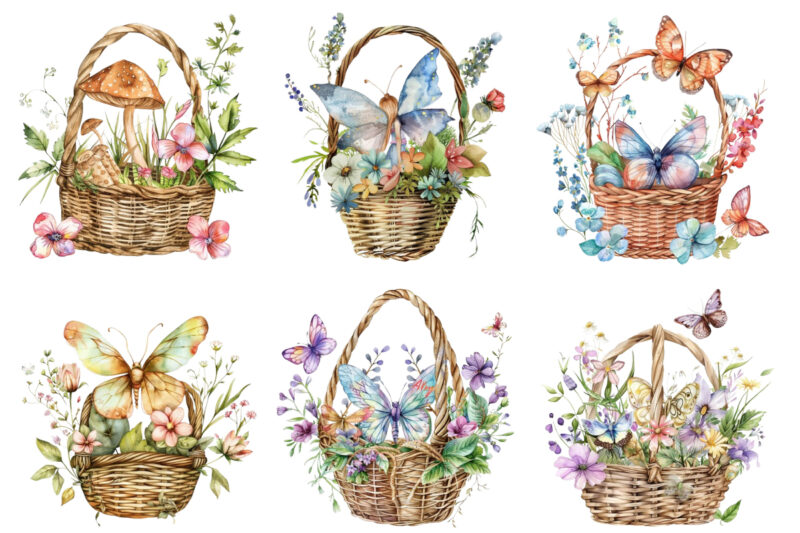 watercolor fairy basket clipart