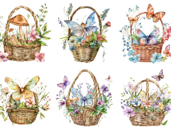 Watercolor fairy basket clipart t shirt design for sale