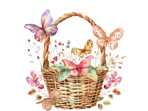 Watercolor fairy basket clipart t shirt design for sale