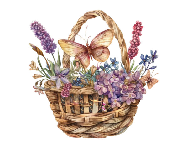 Watercolor fairy basket clipart t shirt design for sale