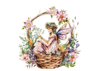 watercolor fairy basket clipart t shirt design for sale