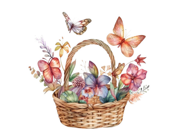 Watercolor fairy basket clipart t shirt design for sale