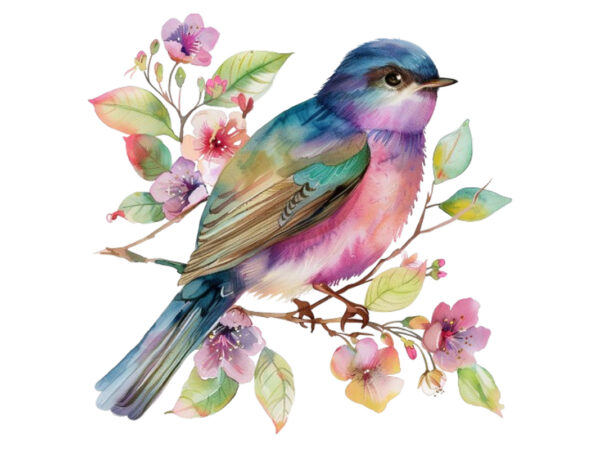 Watercolor fairy bird clipart t shirt design for sale