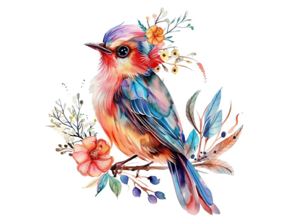 Watercolor fairy bird clipart t shirt design for sale