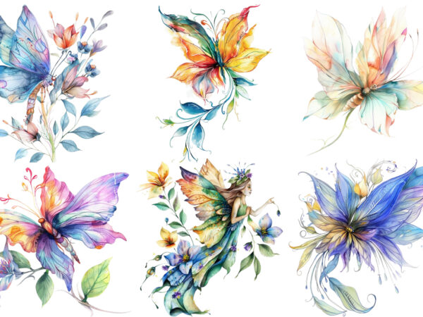 Watercolor fairy flower clipart t shirt design for sale