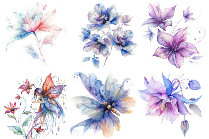 watercolor fairy flower clipart