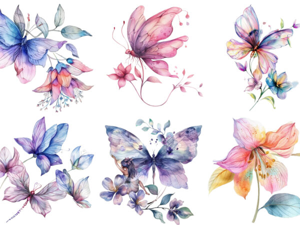 Watercolor fairy flower clipart t shirt design for sale