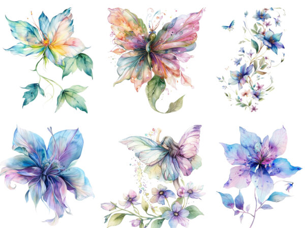 Watercolor fairy flower clipart t shirt design for sale