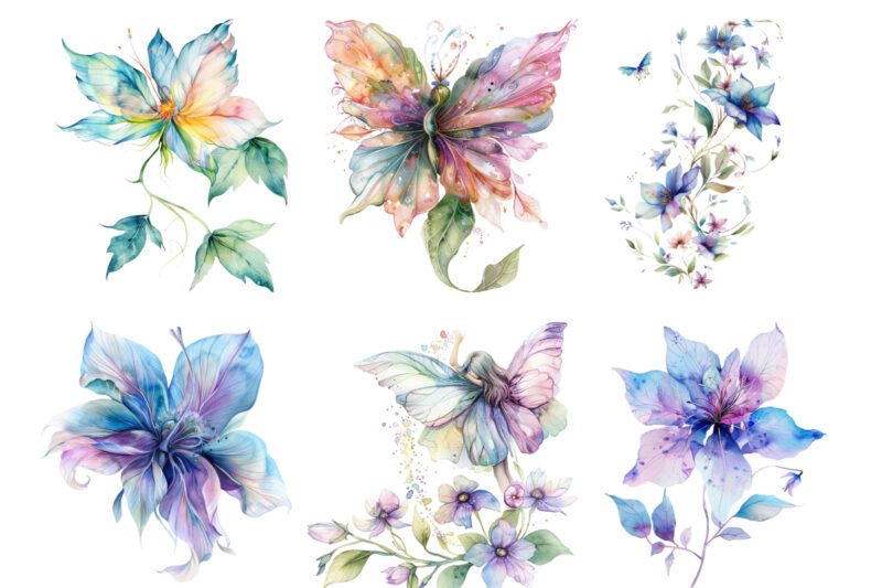 watercolor fairy flower clipart