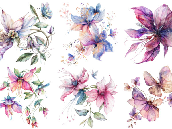 Watercolor fairy flower clipart t shirt design for sale