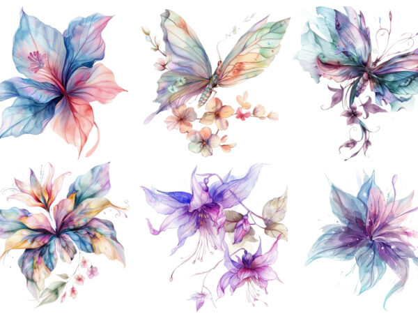 Watercolor fairy flower clipart t shirt design for sale