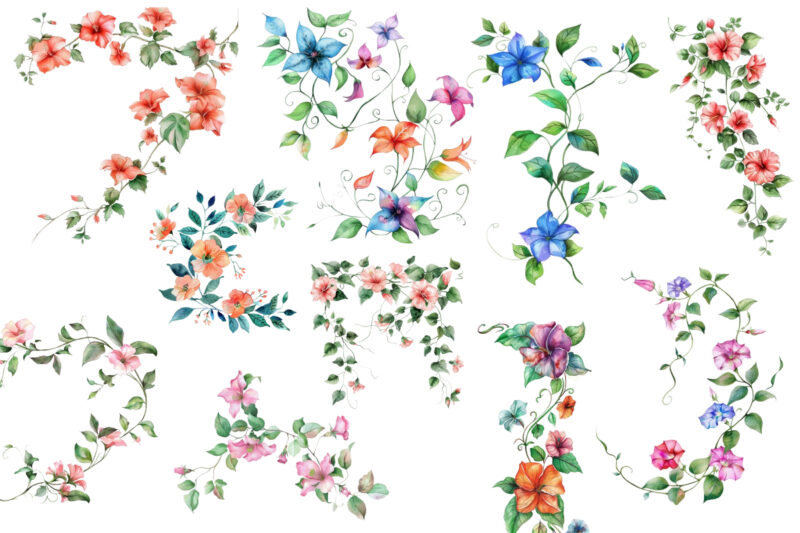 watercolor flower vine clipar