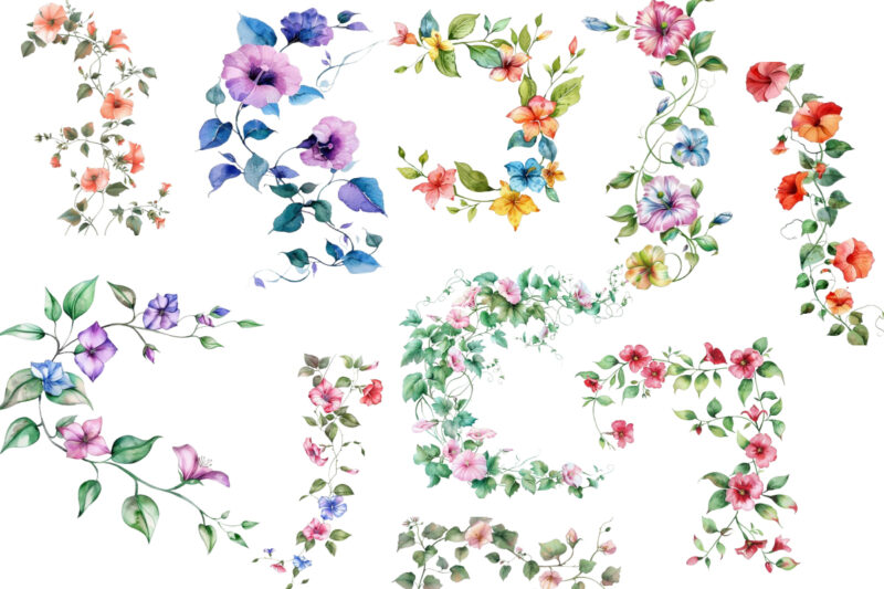 watercolor flower vine clipar