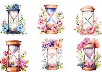 watercolor hourglass with flower clipart