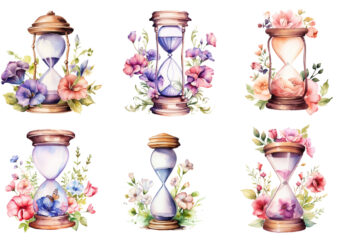 watercolor hourglass with flower clipart