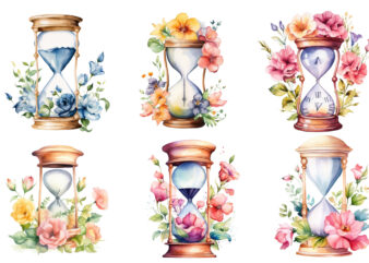 watercolor hourglass with flower clipart