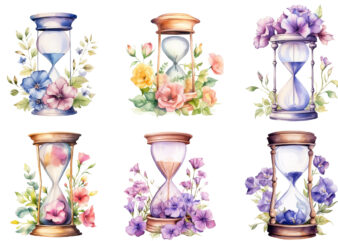 watercolor hourglass with flower clipart t shirt design for sale