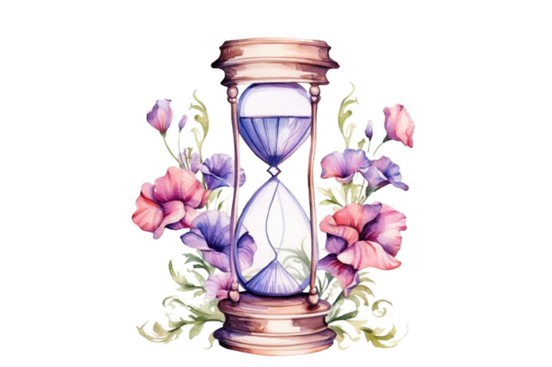 watercolor hourglass with flower clipart