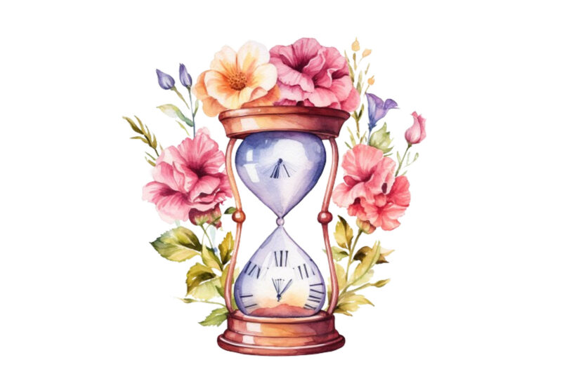 watercolor hourglass with flower clipart