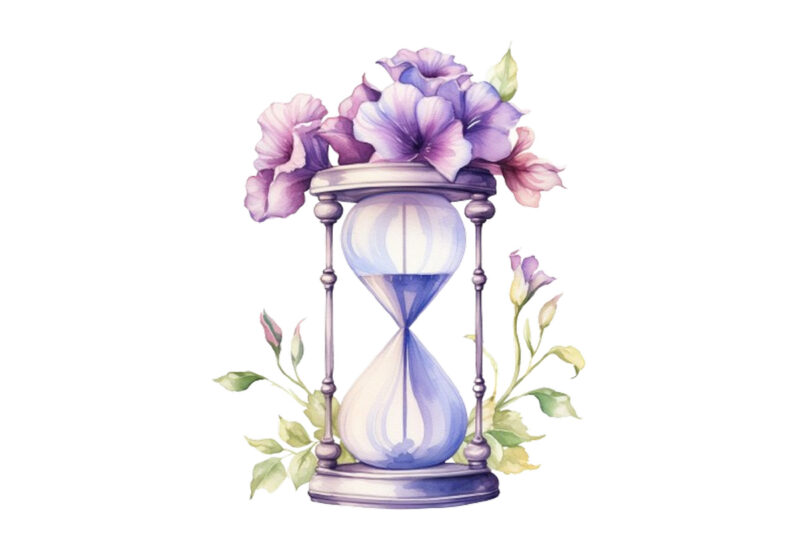 watercolor hourglass with flower clipart