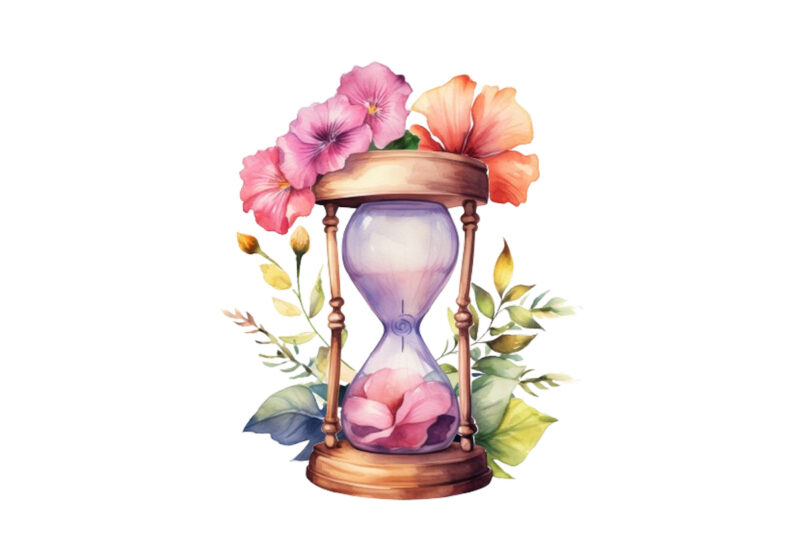 watercolor hourglass with flower clipart