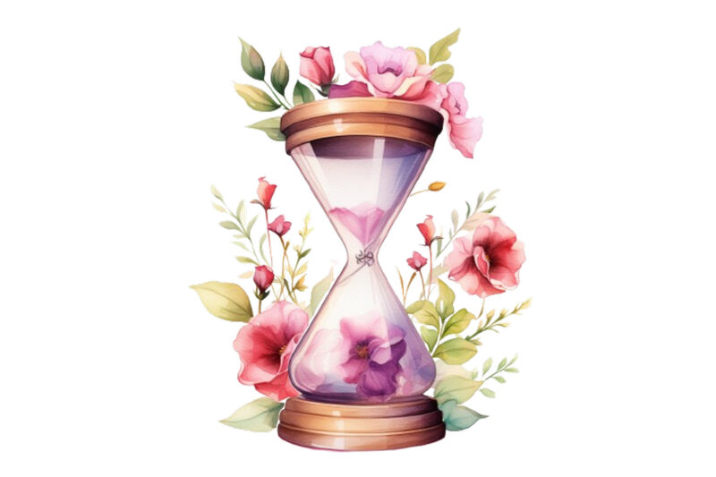 watercolor hourglass with flower clipart