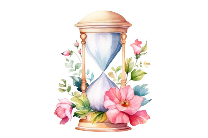 watercolor hourglass with flower clipart