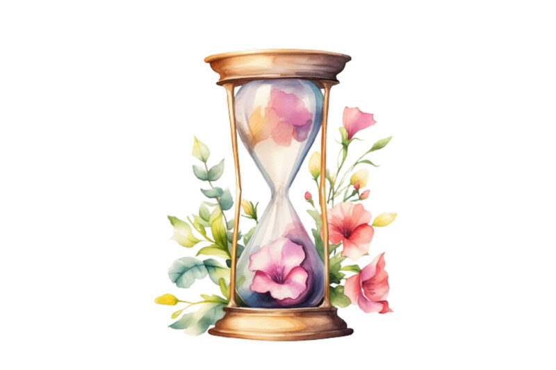 watercolor hourglass with flower clipart