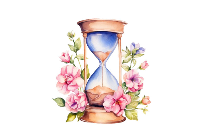 watercolor hourglass with flower clipart