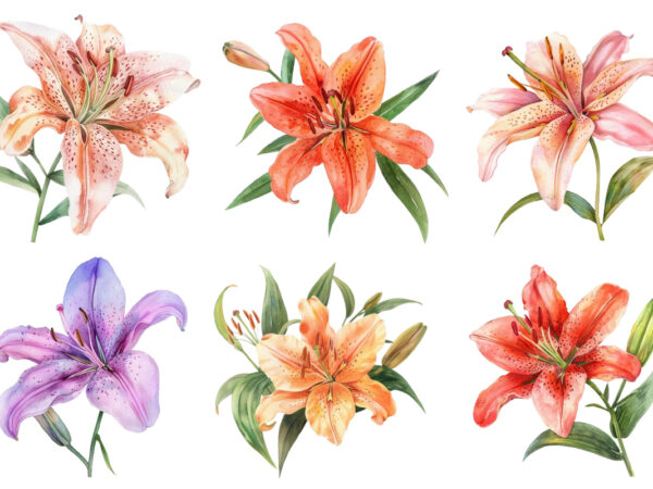 Watercolor lily clipart t shirt design for sale