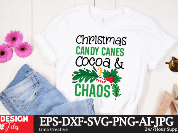 Christmas candy canes cocoa & chaos t-shirt design,funny christmas shirt, cut file for cricut,christmas svg bundle, merry christmas svg