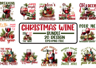 Christmas Wine Bundle, SVG Wine Bundle, Vintage Wine Vector Bundle and Wine Clipart