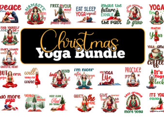 Vintage Christmas Yoga T-shirt Bundle, Christmas Yoga Sublimation t-shirt Vector Bundle, Christmas Yoga clipart.