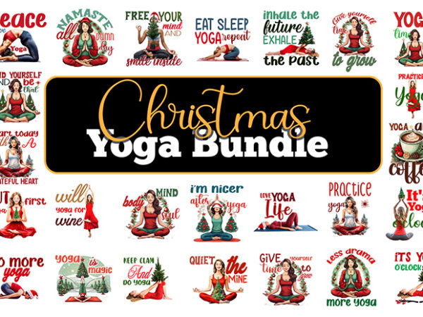 Vintage christmas yoga t-shirt bundle, christmas yoga sublimation t-shirt vector bundle, christmas yoga clipart.