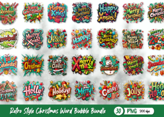 Retro Style Christmas Word Bubble Bundle, Christmas T-Shirt Design