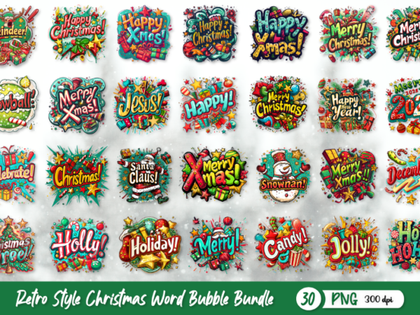 Retro style christmas word bubble bundle, christmas t-shirt design