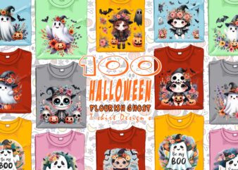 Mega bundle Halloween Flourish Party with Ghost t-shirt of 100 design