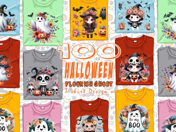 Mega bundle halloween flourish party with ghost t-shirt of 100 design