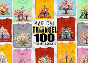 Magical Triangle Tree t-shirt design bundle with 100 designs – download instantly Retro Vintage Illustration T-shirt Clipart Mega Bundle