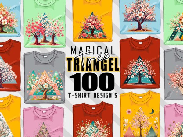 Magical triangle tree t-shirt design bundle with 100 designs – download instantly retro vintage illustration t-shirt clipart mega bundle