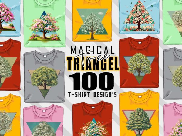 Watercolour triangle tree t-shirt design bundle with 100 designs – download instantly mega bundle for pod