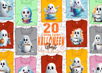 Magical Halloween Spooky Ghost with Coffee Cup of Halloween t-shirt design bundle of 20 designs