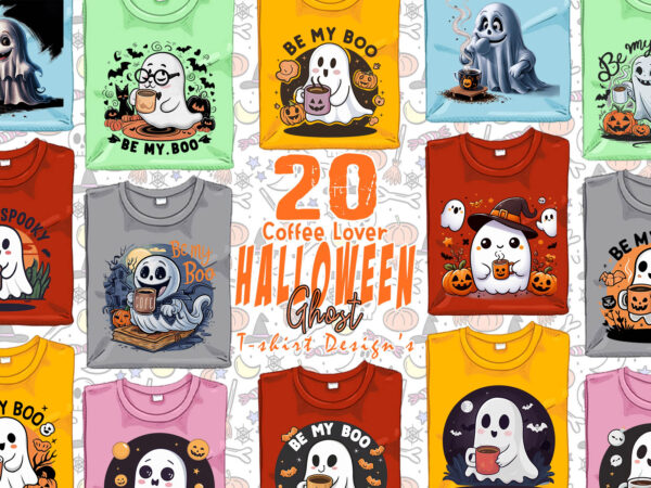 Abstract coffee lover ghost halloween t-shirt design bundle of 20 png & jpeg designs – download instantly retro vintage t-shirt design