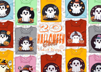 20 Watercolour Spooky Ghost Halloween t-shirt design bundle