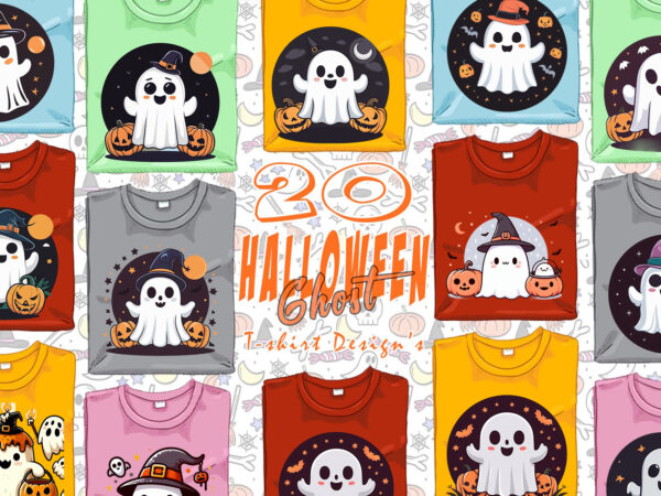 20 watercolour spooky ghost halloween t-shirt design bundle