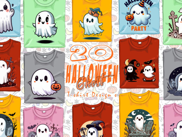 20 trendy halloween ghost t-shirt design bundle