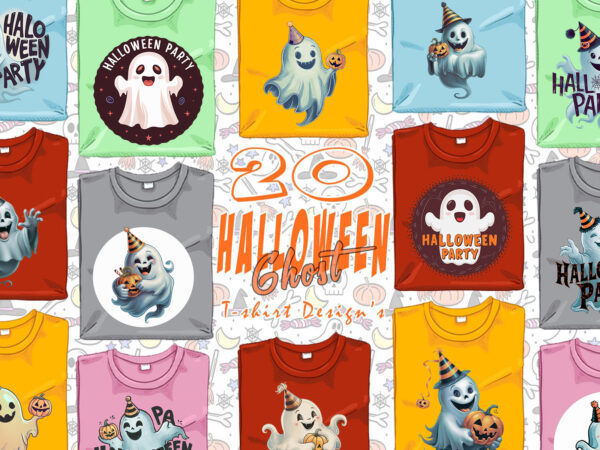 Magical party of halloween cute ghost trendy t-shirt design bundle of 20 design