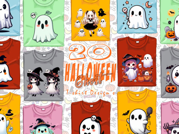 20 halloween spooky ghost t-shirt design bundle