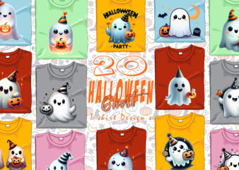 Colourful Trendy Halloween Party with Ghost t-shirt design bundle of 20 designs